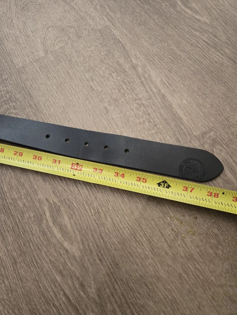 Diesel MINO5 Black Buffalo Leather Belt Size 34 Logo Buckle Extra Tough Brass